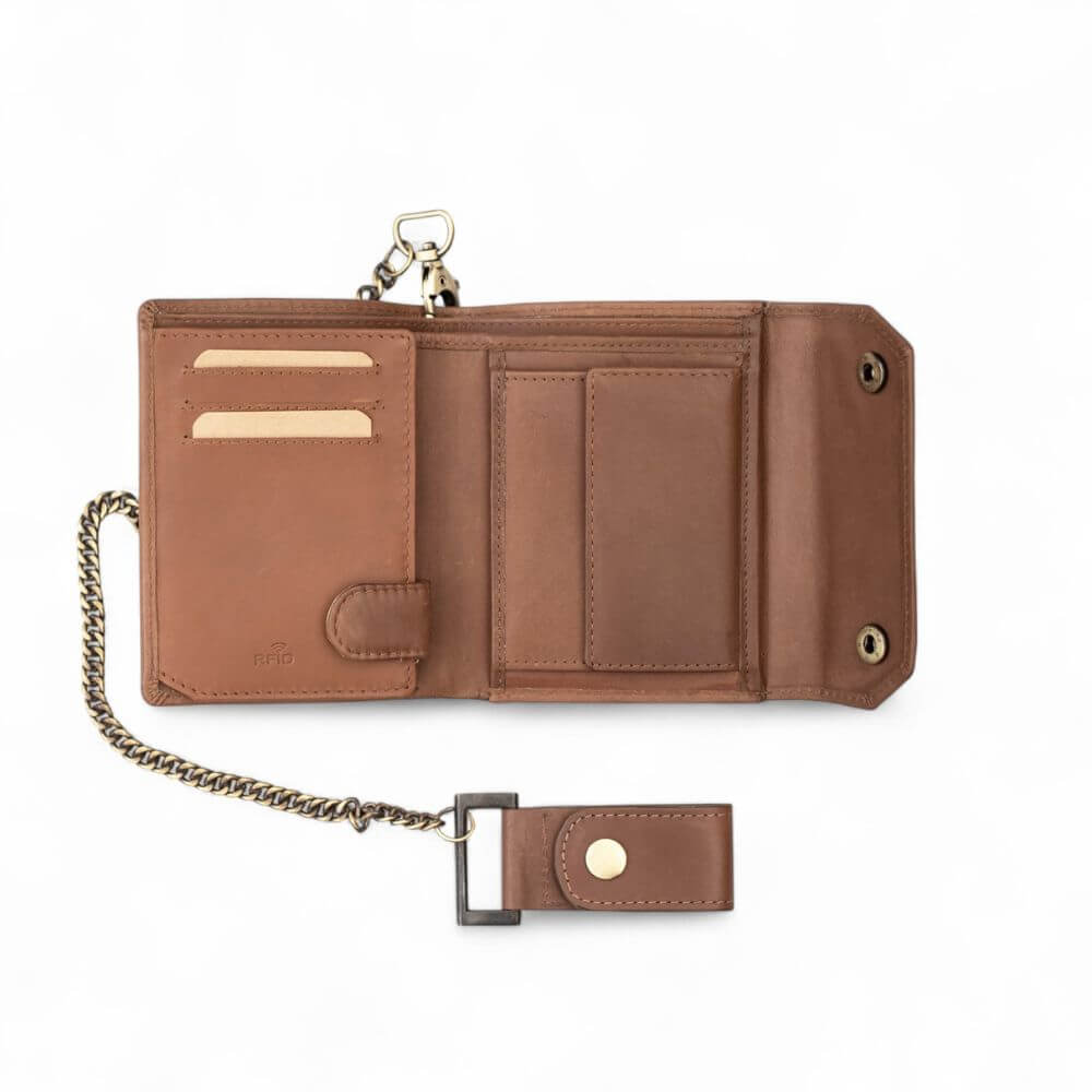 Wallet With Chain Tan - leather biker wallet with detachable chain