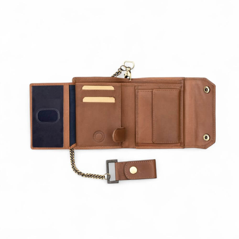 Wallet With Chain Tan - leather biker wallet with detachable chain