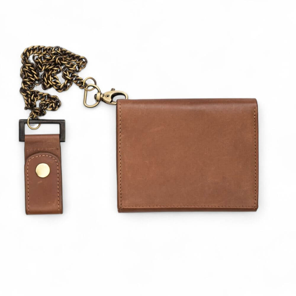 Wallet With Chain Tan - leather biker wallet with detachable chain